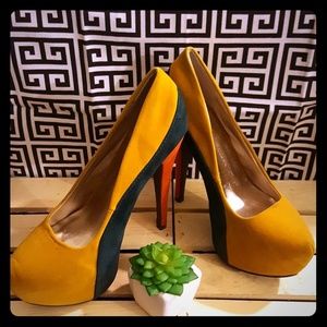 Tri-colored Velvet Platform Heels